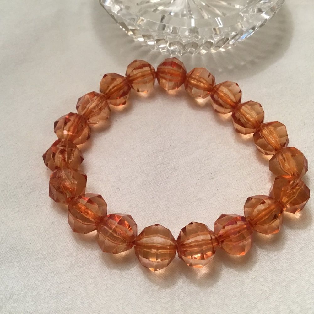 Elasticized Orange Acrylic Bead Bracelet